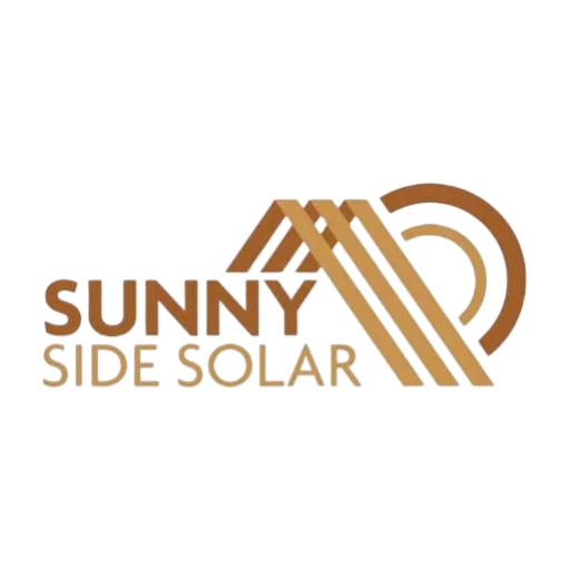 A logo of sunny side solar, with the company name in orange.