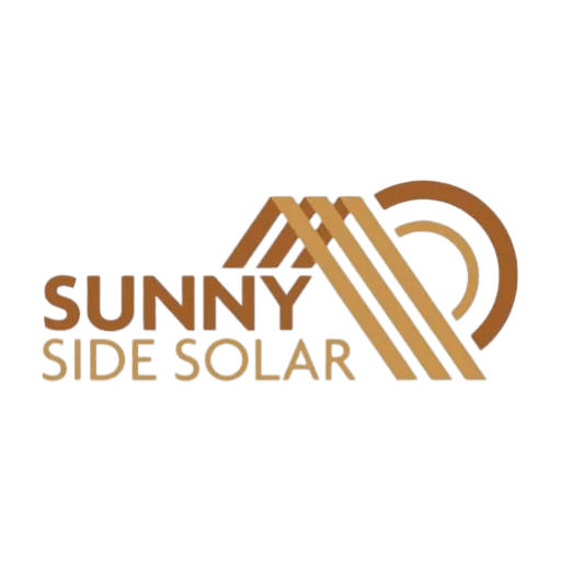 A logo of sunny side solar, with the company name in brown.